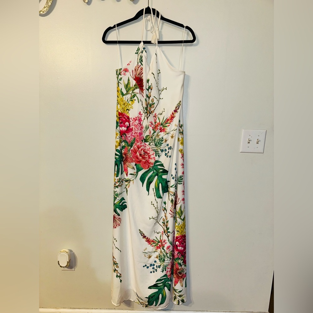 Vici White Maxi Dress with Pink & Green Floral Print